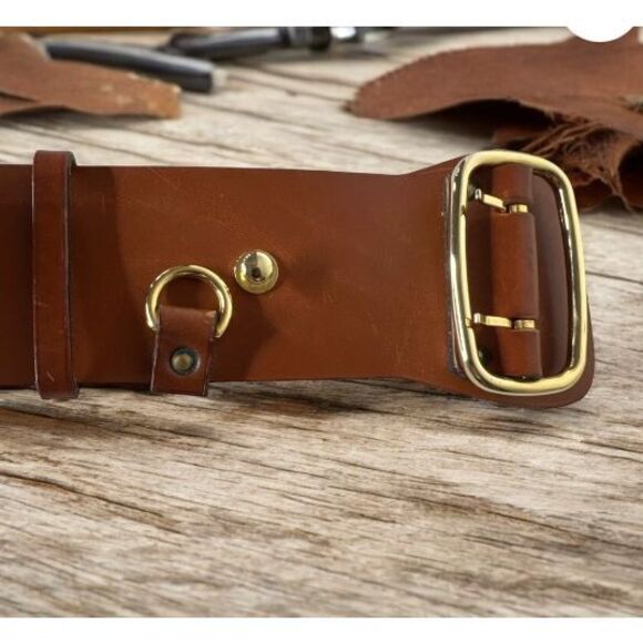 Karl Lagerfeld Vintage Wide Brown Leather Belt With Gold Fan 28-32” - Picture 5 of 7